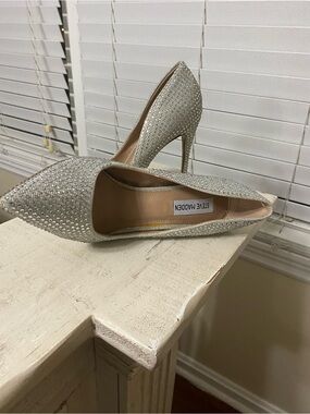 Steve Madden Silver Crystal-Embellished Pointed-Toe Stilettos